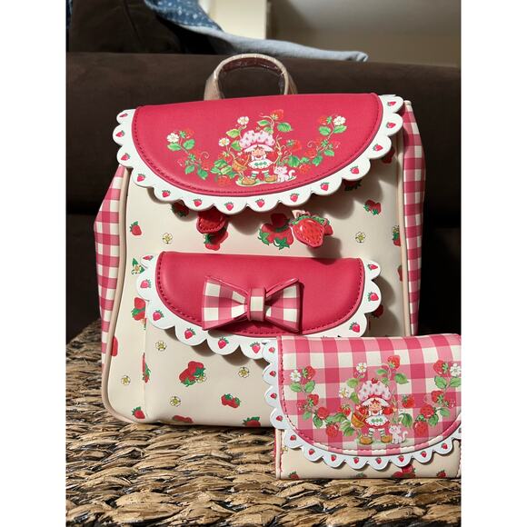 Strawberry Shortcake Gingham Check Plaid Mini Backpack Bag Wallet - Picture 1 of 9
